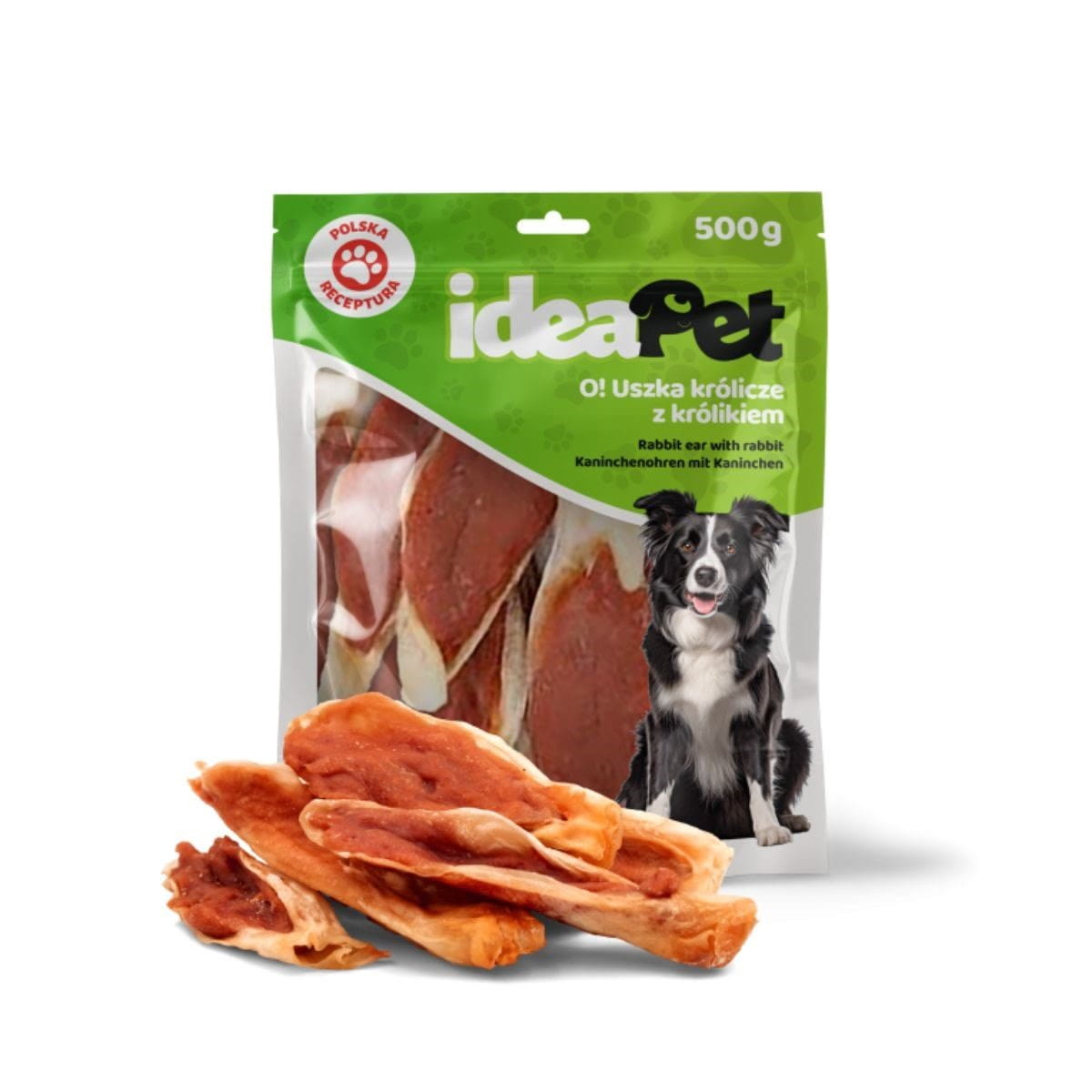 Uszka królicze z królikiem 500g, przysmak dla psa ideaPet