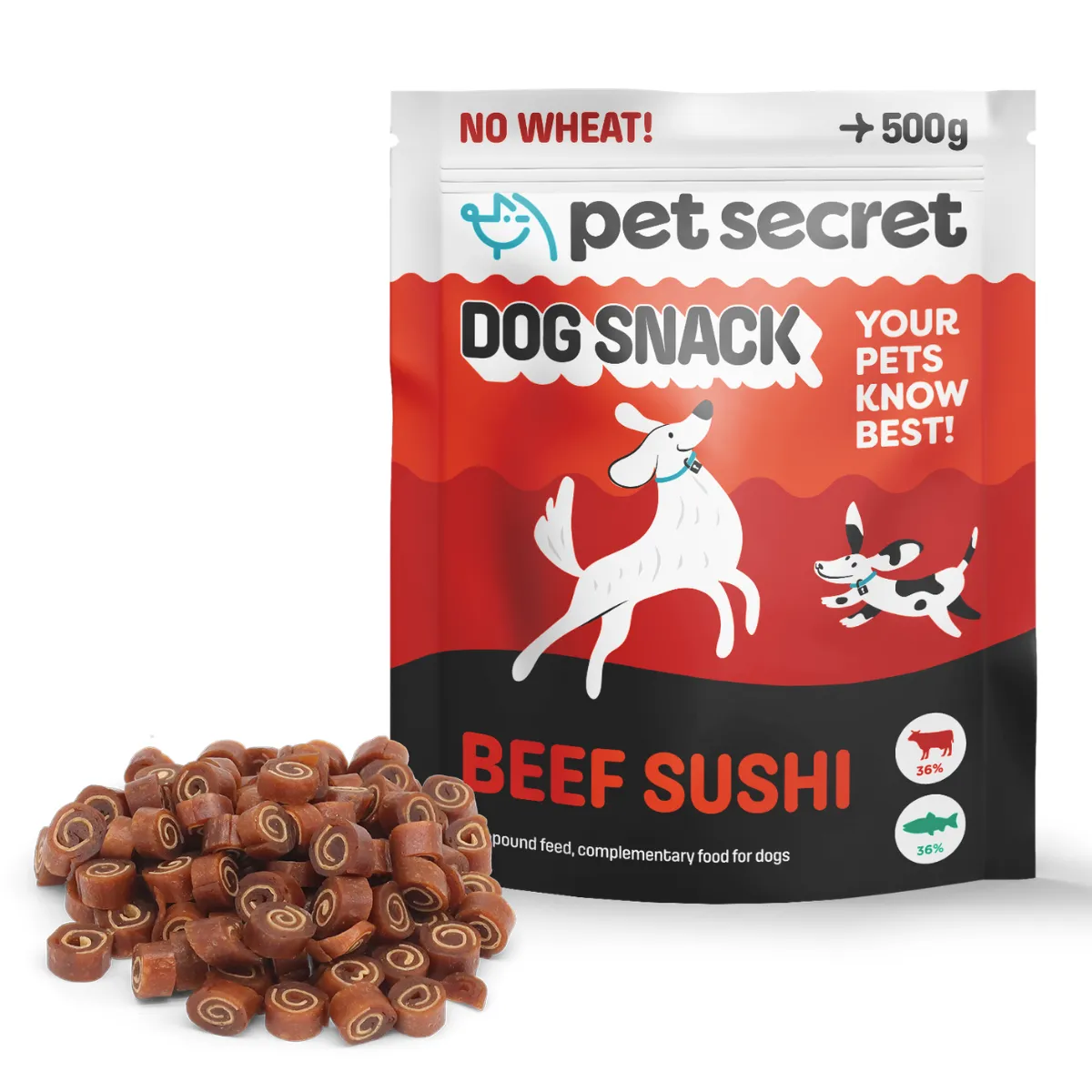 Pet Secret Dog Snack Sushi z wołowiną 500g, przysmak dla psa