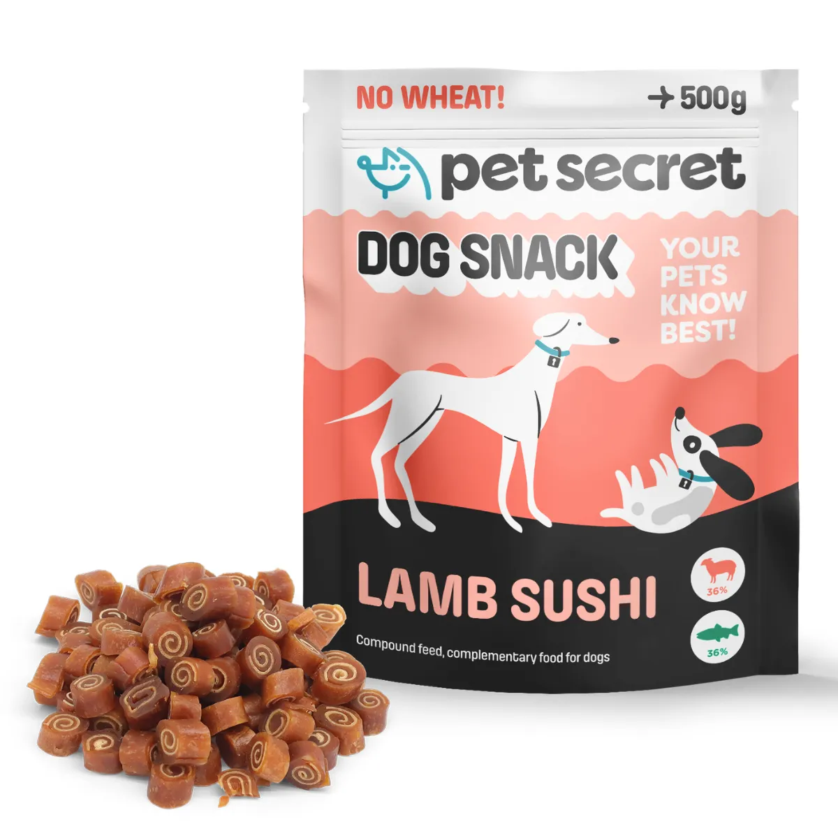 Pet Secret Dog Snack Sushi z jagnięciną 500g, przysmak dla psa